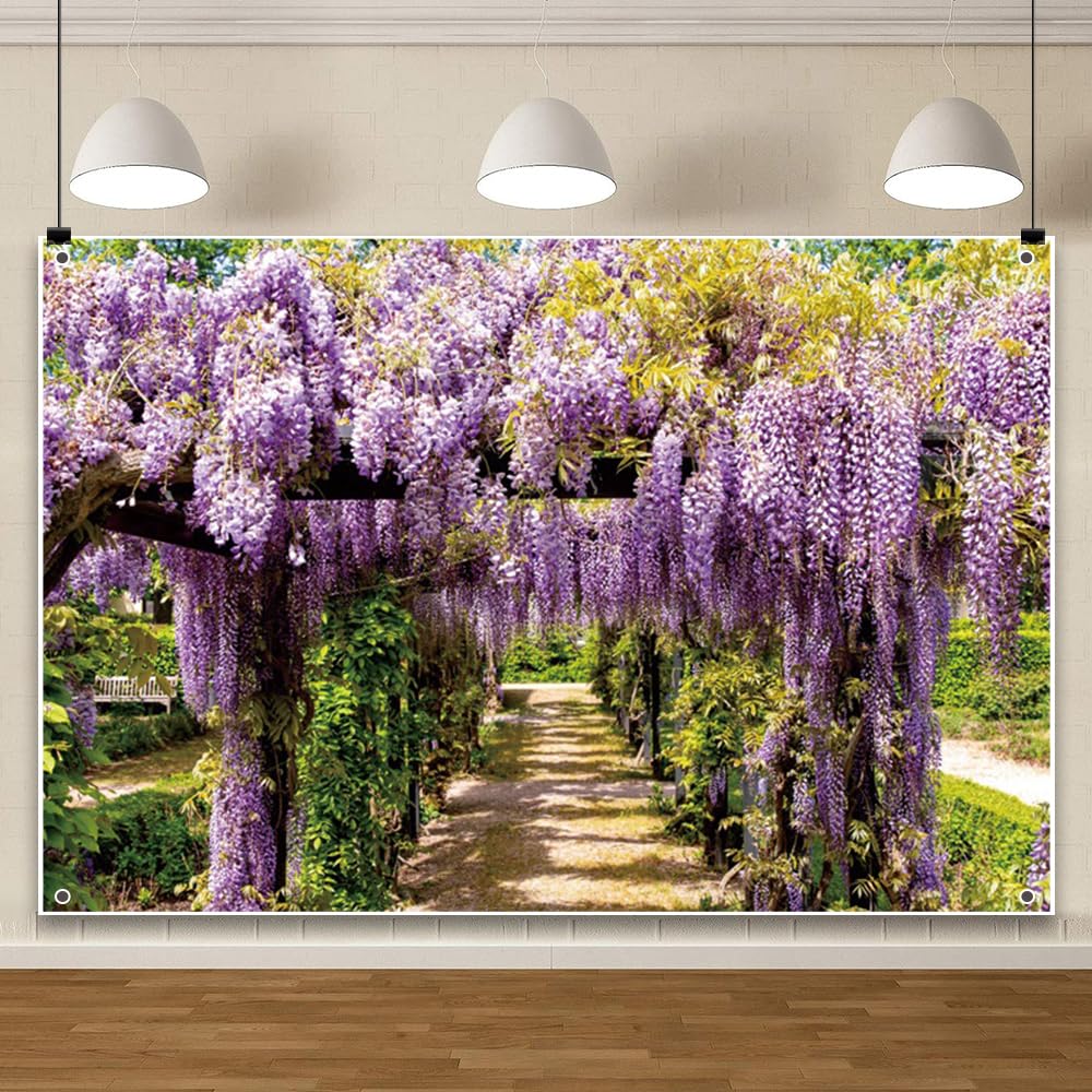 Amazon | Qinunipoto 藤の花背景布 3x2m 夏の花 紫の花背景 自然風景
